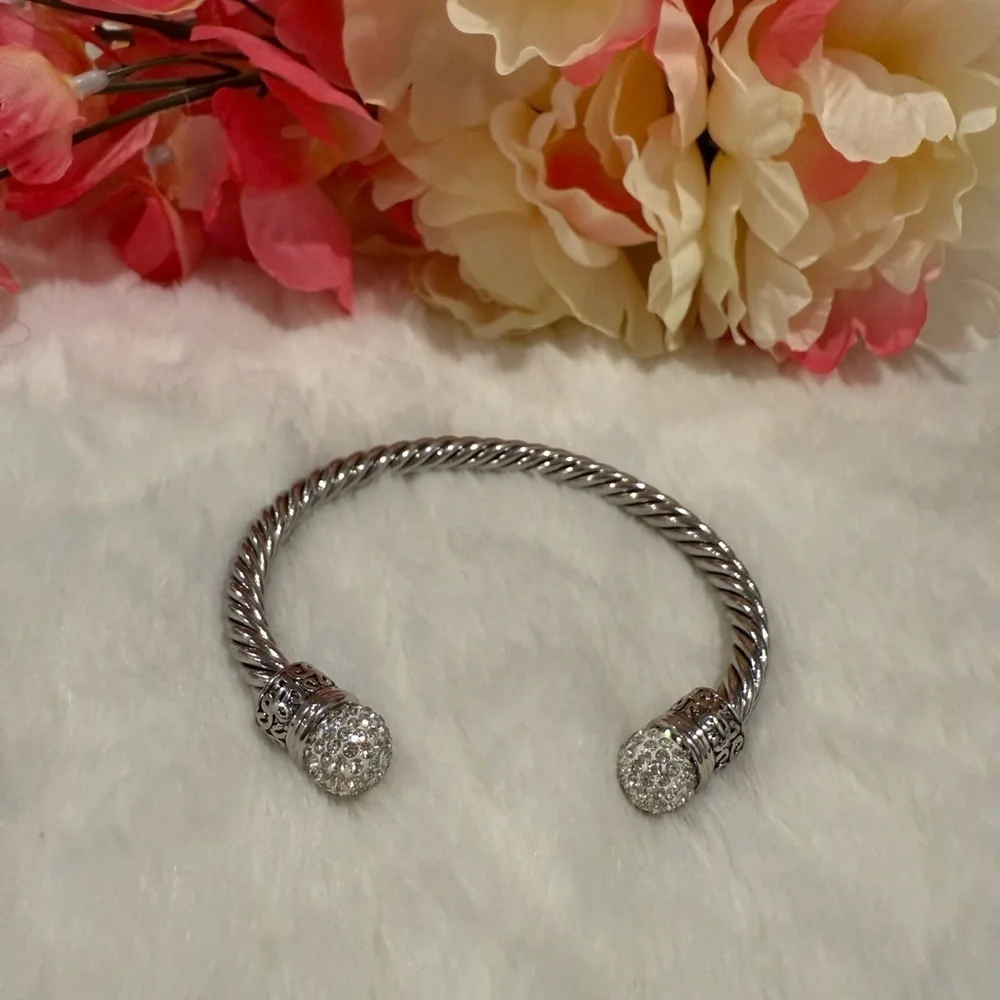 3 x 20$ Elegant Silver Open Cuff Bracelet with Crystal Accents